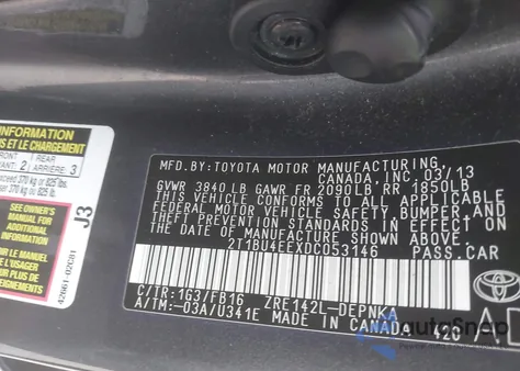 2013 Toyota Corolla Le из США, поврежденный, VIN 2T1BU4EEXDC053146